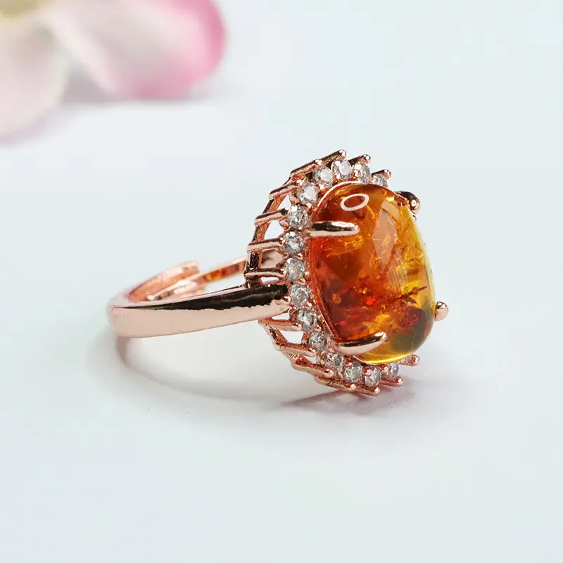 Guan Yu Natural Amber Ring Sunflower Design - Image 3