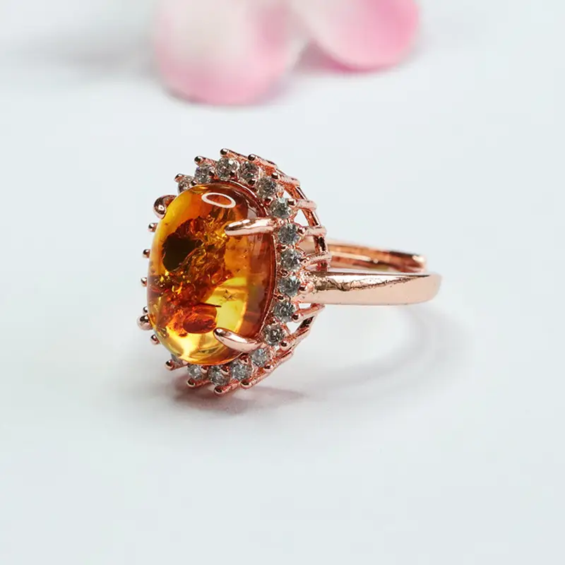 Guan Yu Natural Amber Ring Sunflower Design - Image 4