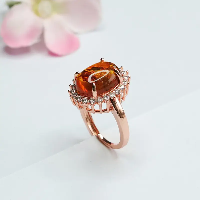 Guan Yu Natural Amber Ring Sunflower Design - Image 5