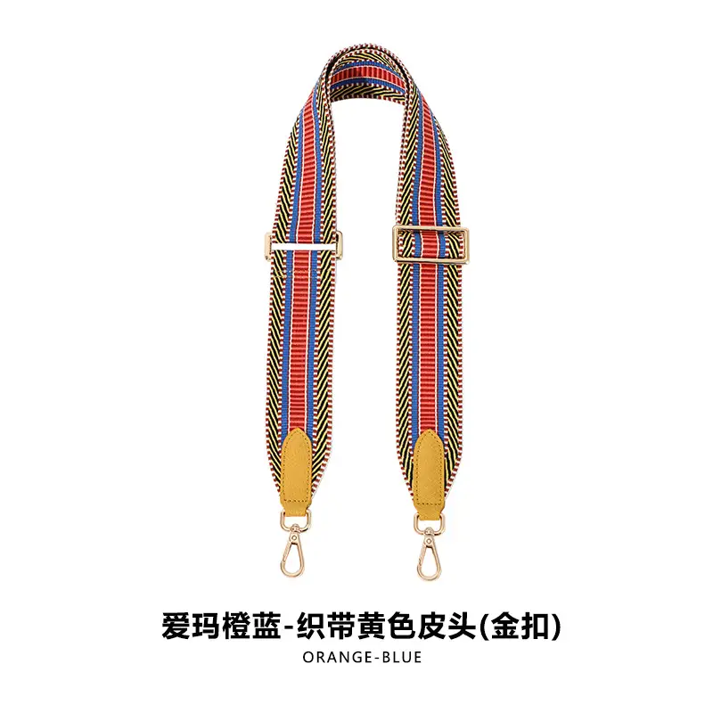 Adjustable F-81 5CM Emma Orange Blue/Ribbon Yellow Leather Head Plate Buckle Gold