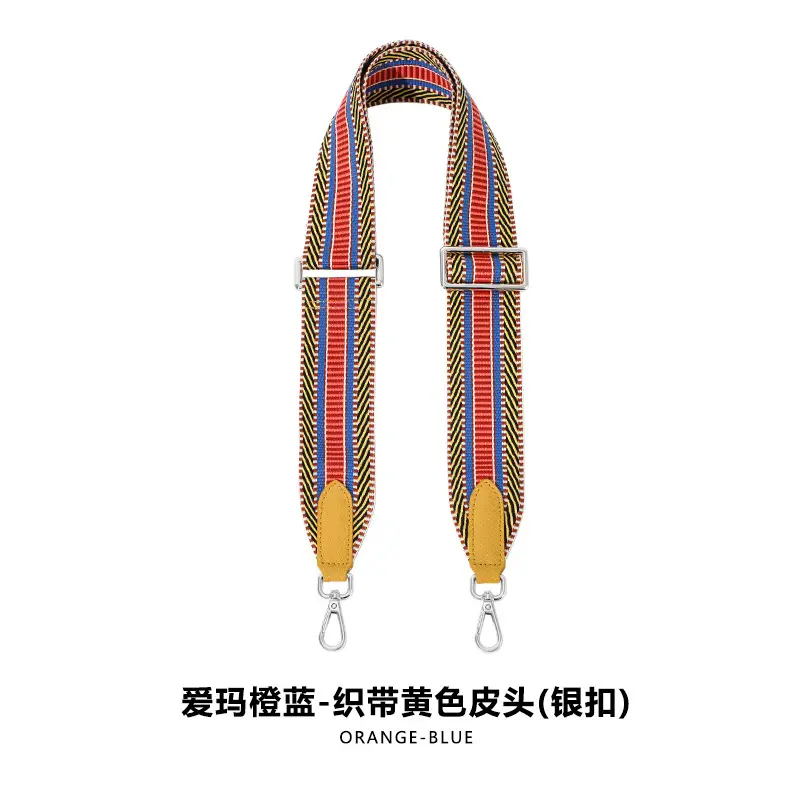 Adjustable F-81 5CM Emma Orange Blue/Ribbon Yellow Leather Head Plate Buckle Silver