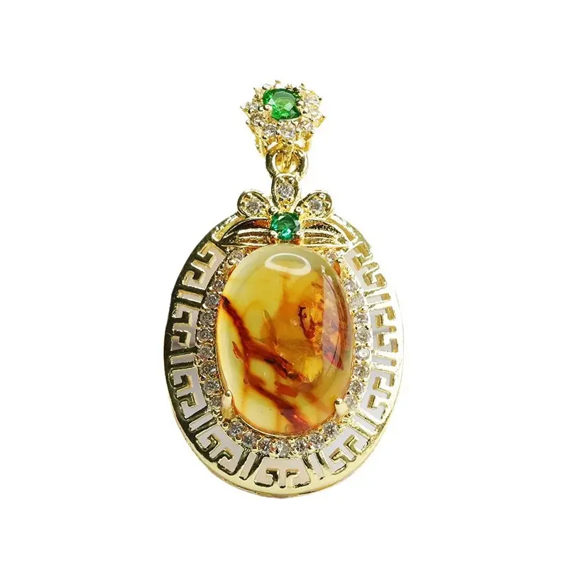 Guan Yu Natural Amber Pendant Necklace Ethnic Style Gold - Image 6