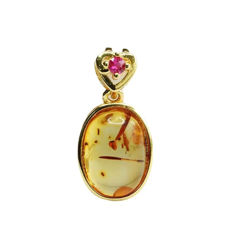 Natural Amber Pendant Necklace for Women Gold Plated - Image 6
