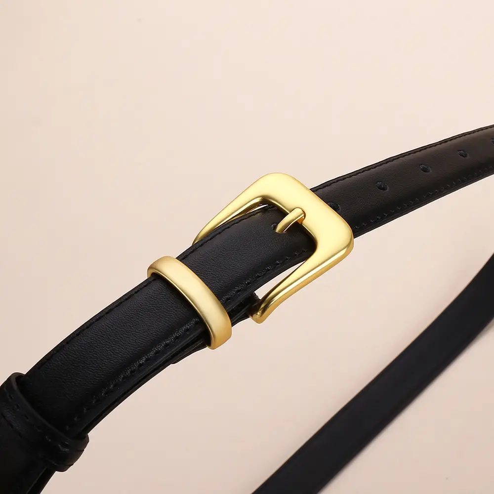 Women's Korean Style Brown Cowhide Belt with Gold Buckle