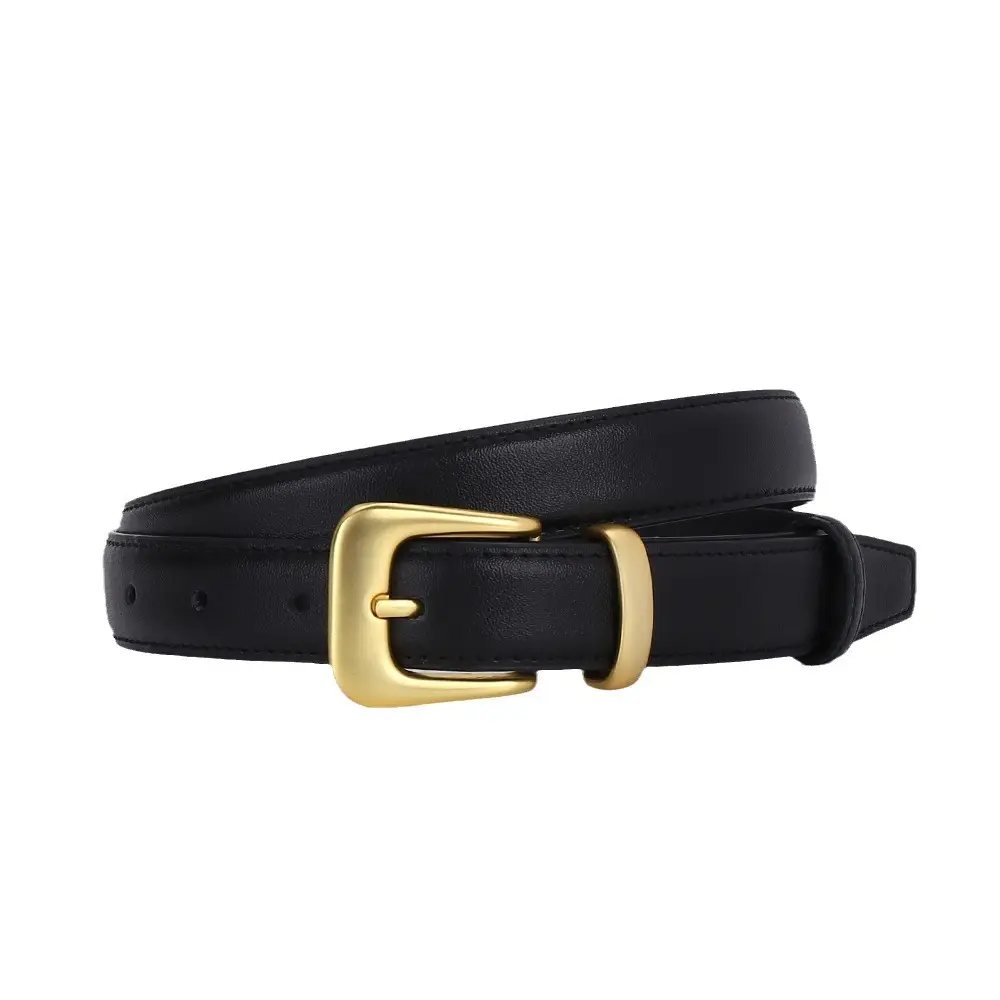 Women's Korean Style Brown Cowhide Belt with Gold Buckle