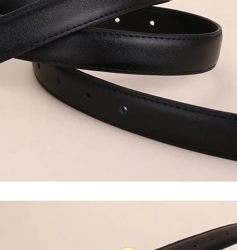 Women's Korean Style Brown Cowhide Belt with Gold Buckle — feature 11