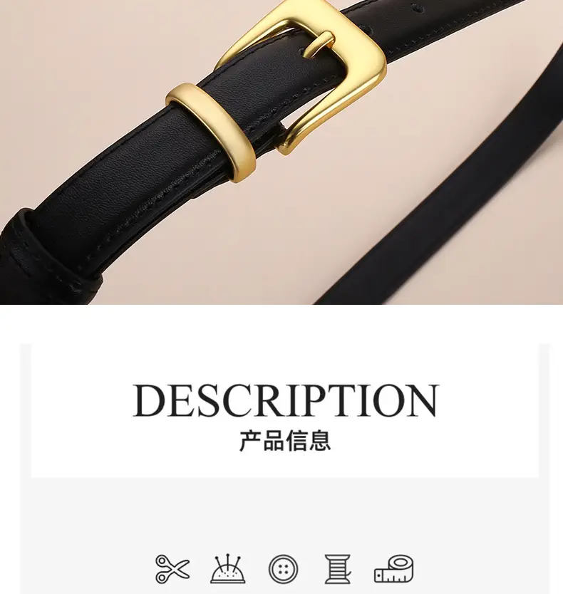 Women's Korean Style Brown Cowhide Belt with Gold Buckle — feature 12