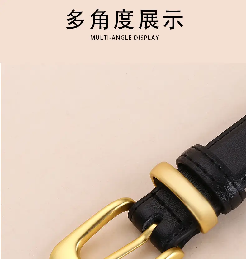 Women's Korean Style Brown Cowhide Belt with Gold Buckle — feature 14