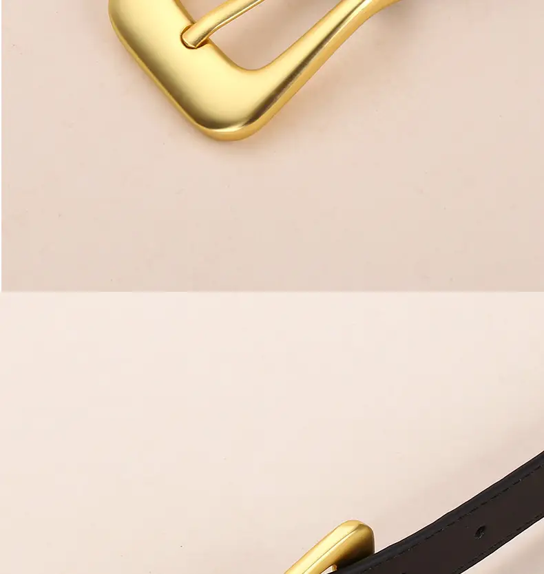 Women's Korean Style Brown Cowhide Belt with Gold Buckle — feature 15