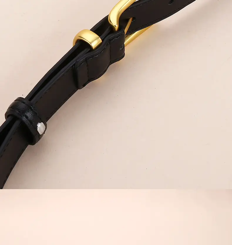 Women's Korean Style Brown Cowhide Belt with Gold Buckle — feature 16