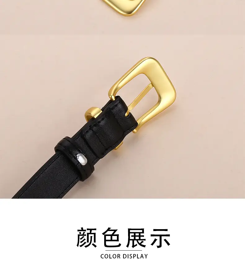 Women's Korean Style Brown Cowhide Belt with Gold Buckle — feature 19