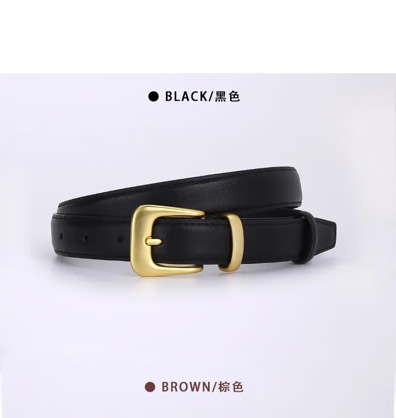 Women's Korean Style Brown Cowhide Belt with Gold Buckle — feature 20