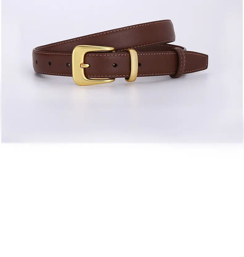 Women's Korean Style Brown Cowhide Belt with Gold Buckle — feature 21