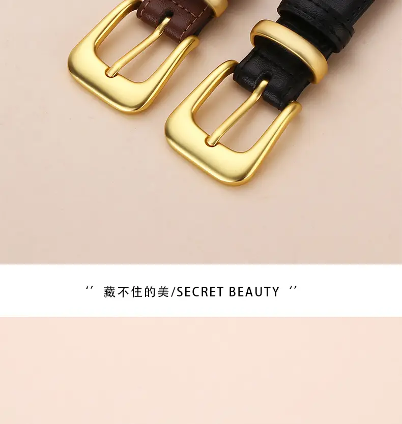 Women's Korean Style Brown Cowhide Belt with Gold Buckle — feature 3