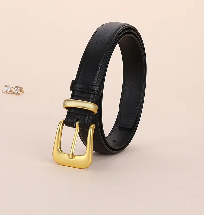 Women's Korean Style Brown Cowhide Belt with Gold Buckle — feature 4