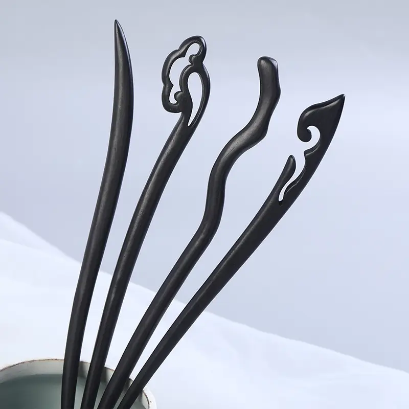 Elongated Hairpin Ancient Style Ebony Chopsticks - Image 30