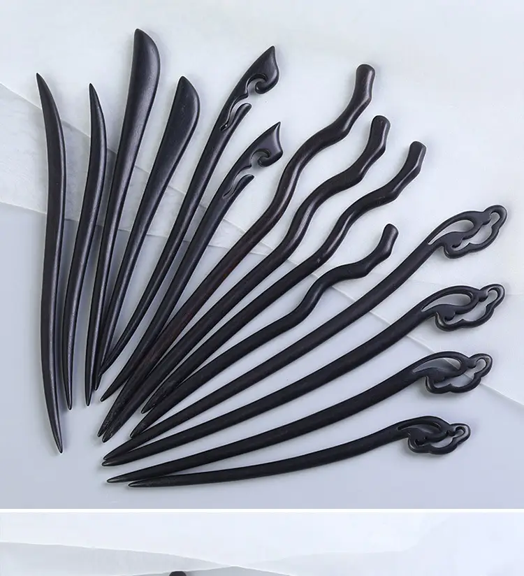Elongated Hairpin Ancient Style Ebony Chopsticks — feature 2