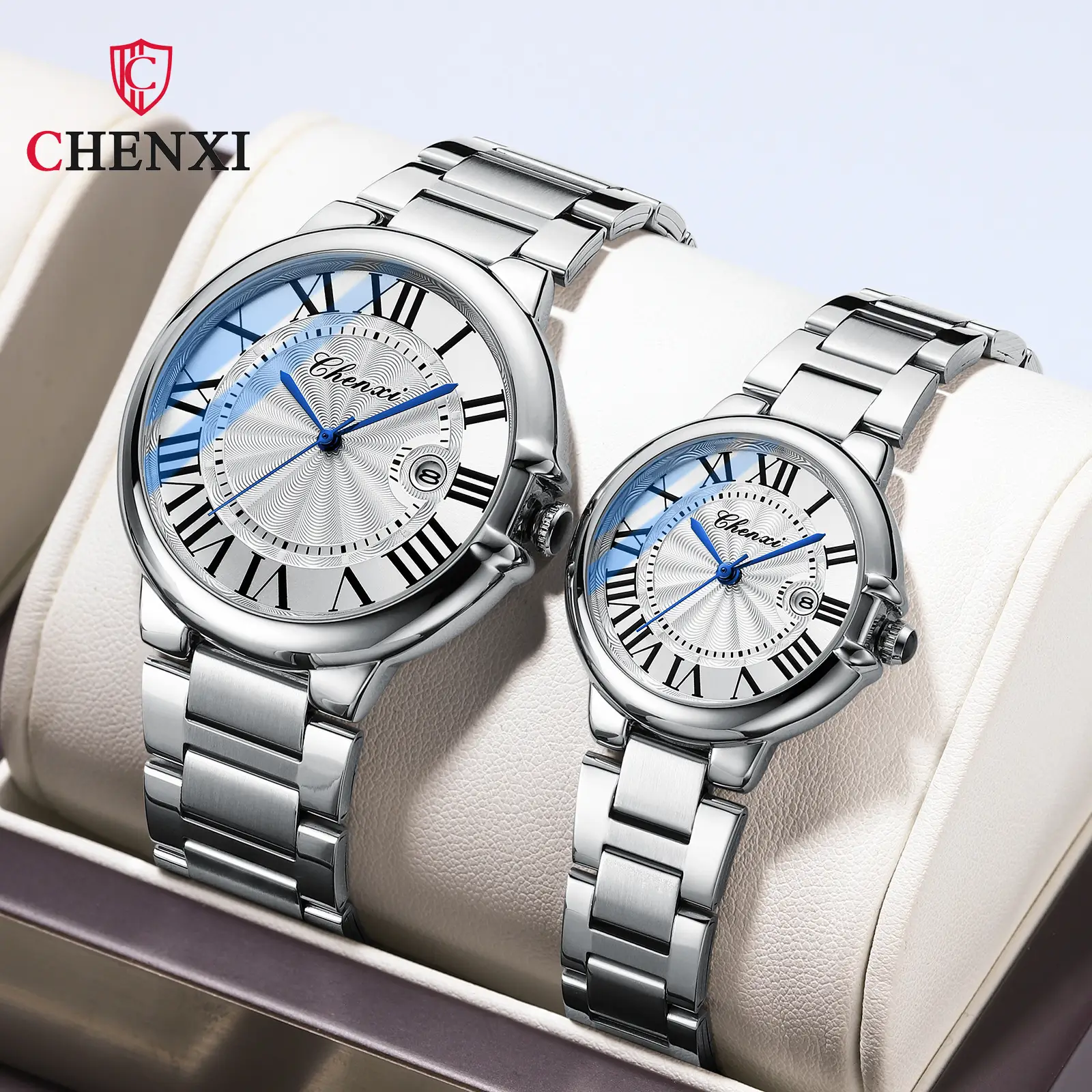 Chenxi Roman Couple Watches Blue Pink White Steel Belt - Image 5