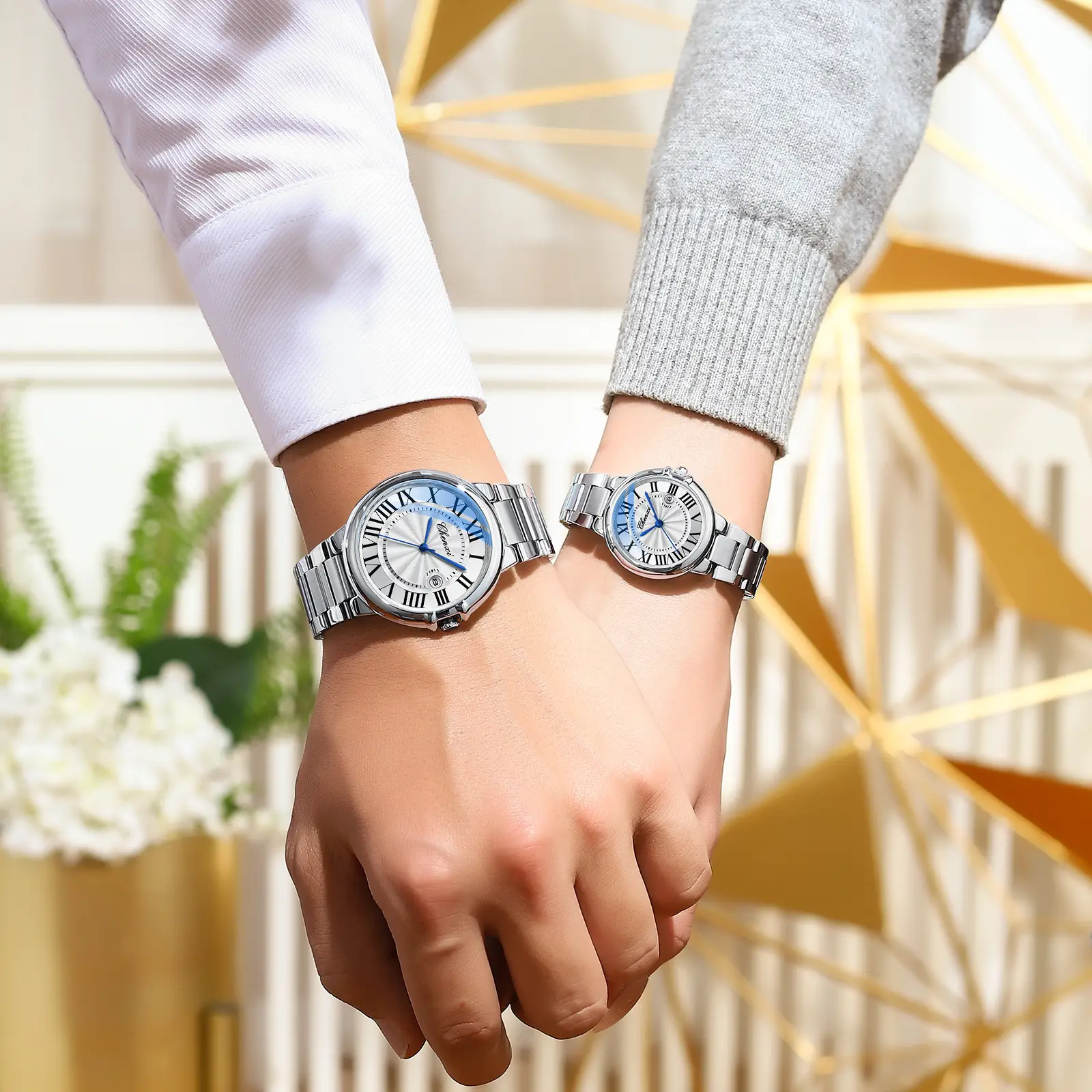 Chenxi Roman Couple Watches Blue Pink White Steel Belt - Image 6