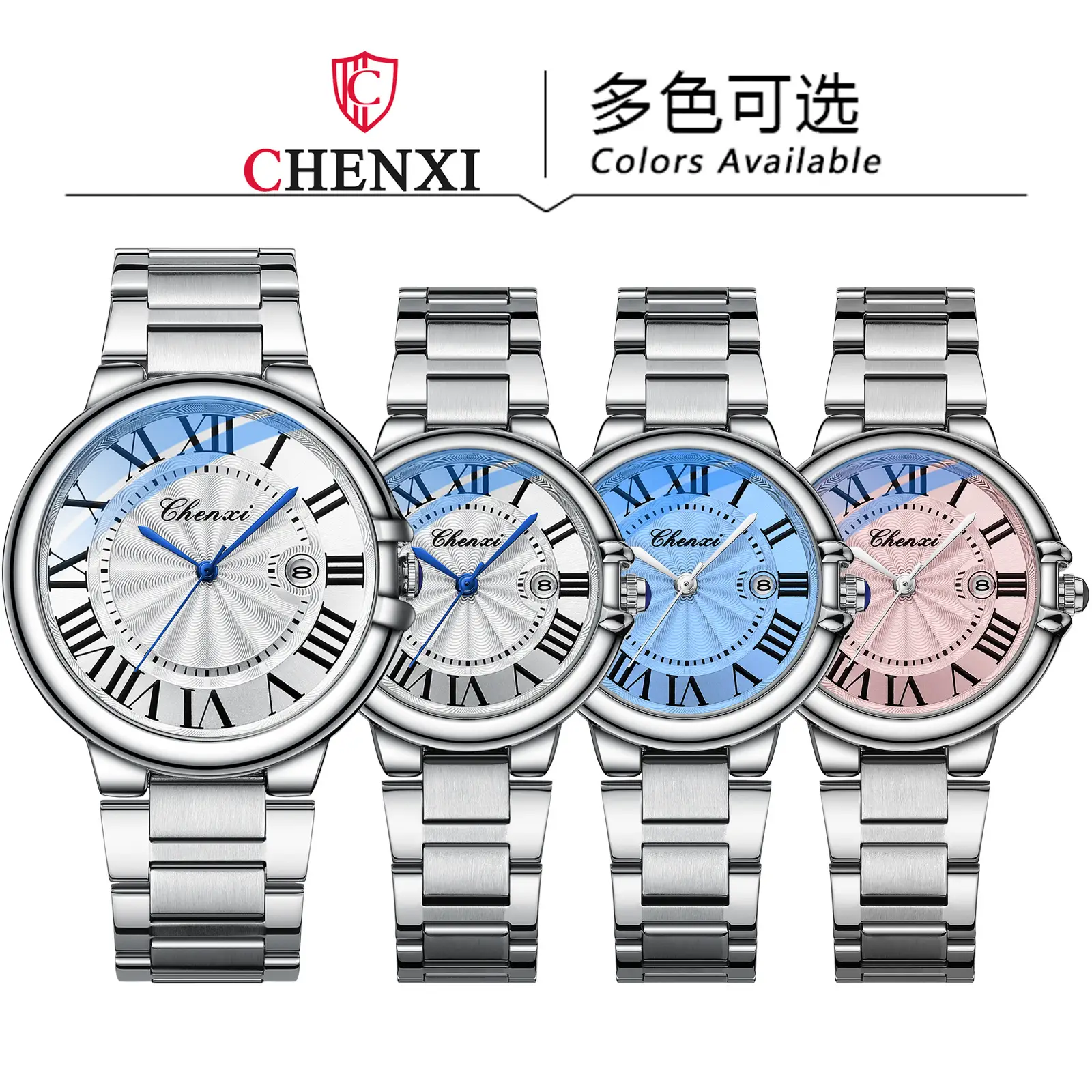 Chenxi Roman Couple Watches Blue Pink White Steel Belt - Image 8