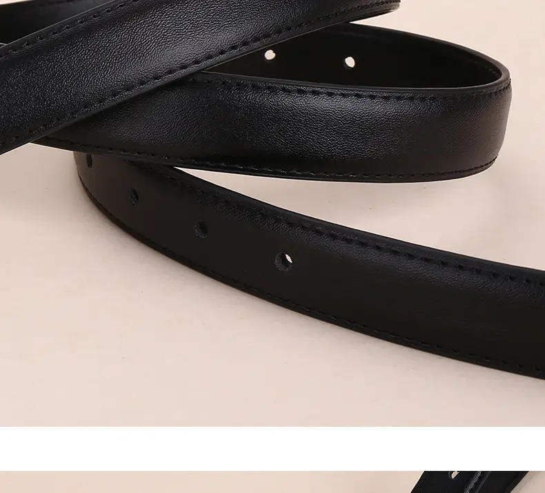 H-Style Women's Black Leather Belt with Gold Buckle — feature 13