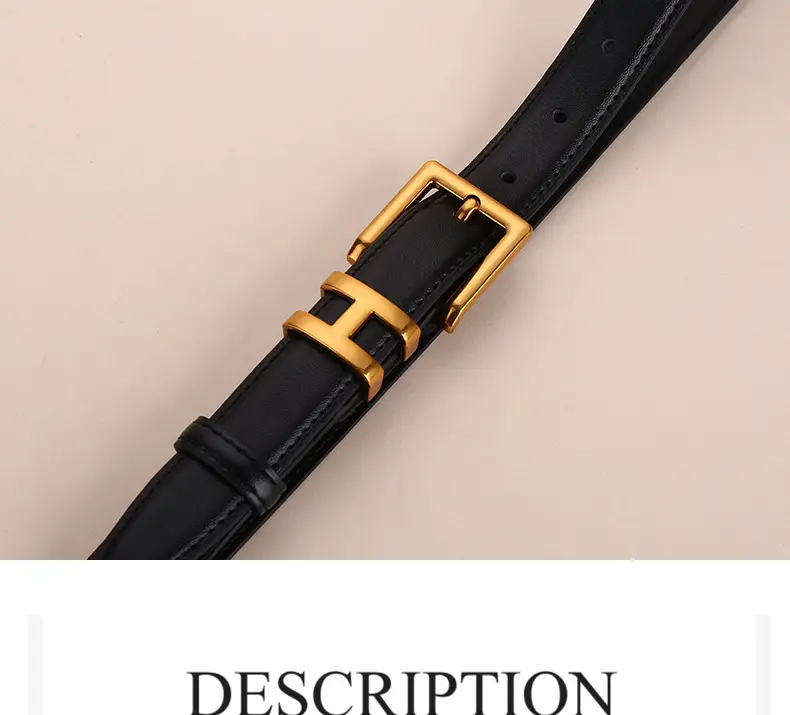 H-Style Women's Black Leather Belt with Gold Buckle — feature 14