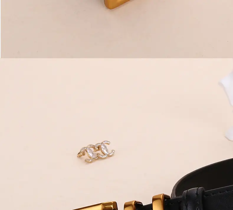 H-Style Women's Black Leather Belt with Gold Buckle — feature 18