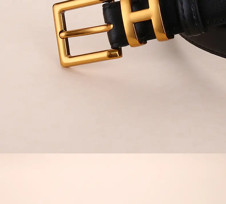 H-Style Women's Black Leather Belt with Gold Buckle — feature 19