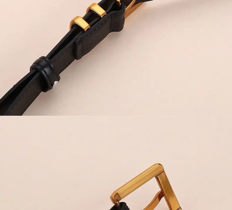H-Style Women's Black Leather Belt with Gold Buckle — feature 21