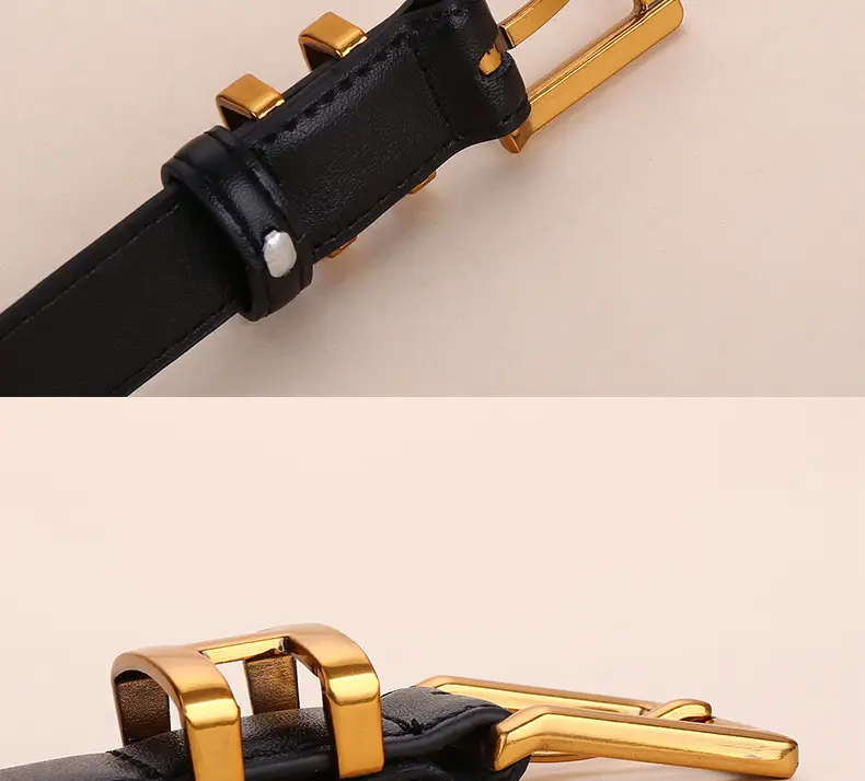 H-Style Women's Black Leather Belt with Gold Buckle — feature 22