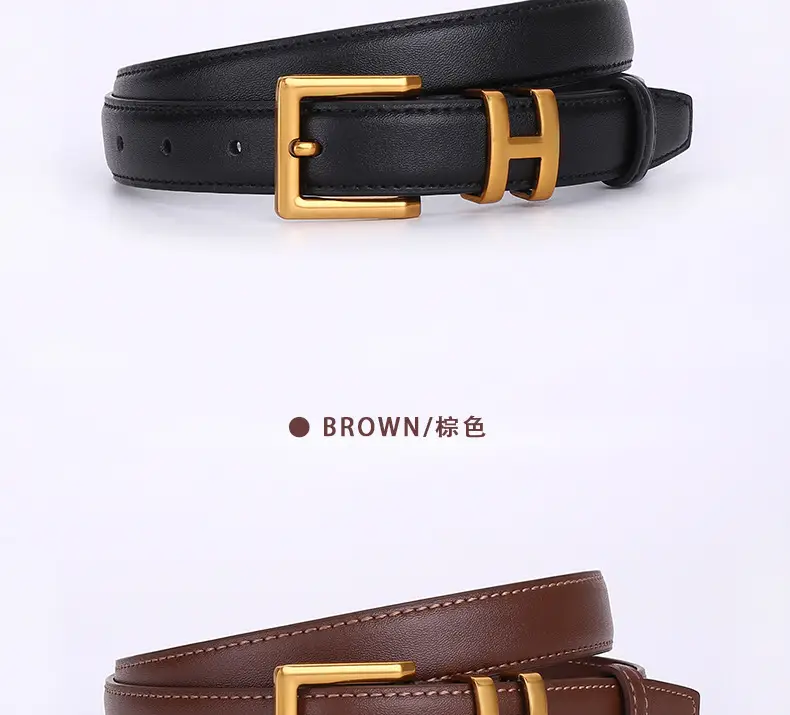H-Style Women's Black Leather Belt with Gold Buckle — feature 24