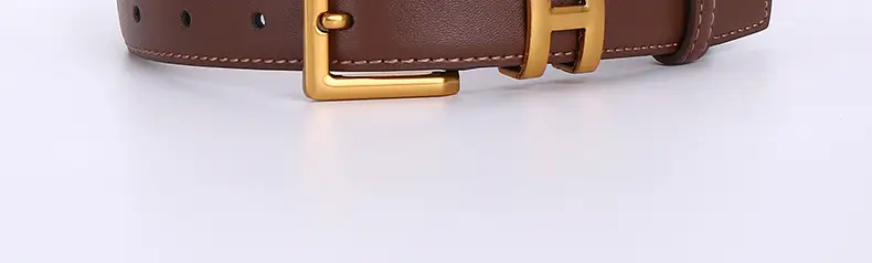 H-Style Women's Black Leather Belt with Gold Buckle — feature 25