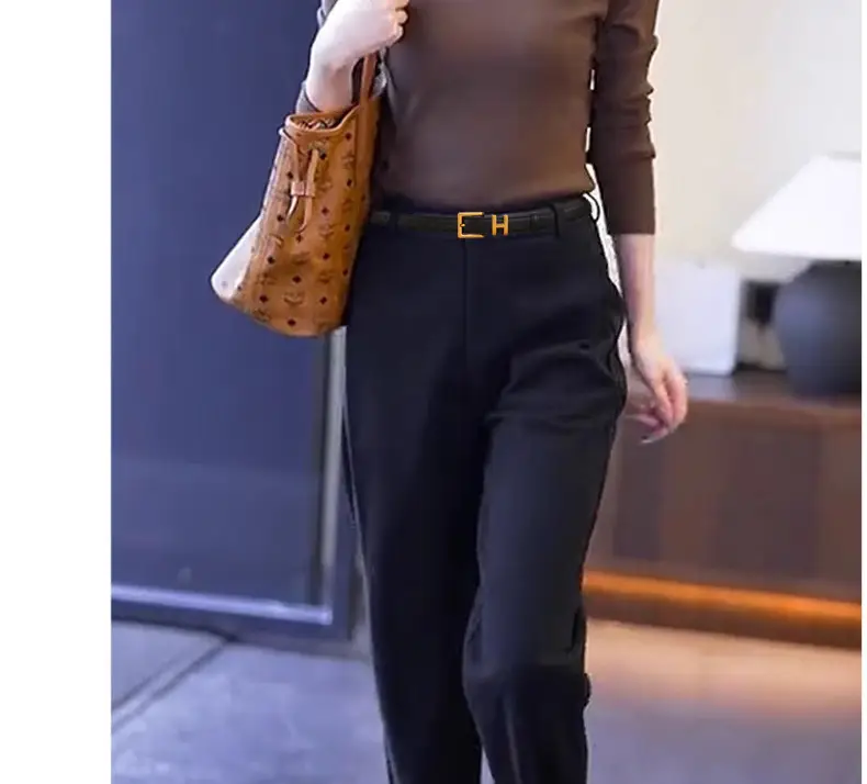 H-Style Women's Black Leather Belt with Gold Buckle — feature 6