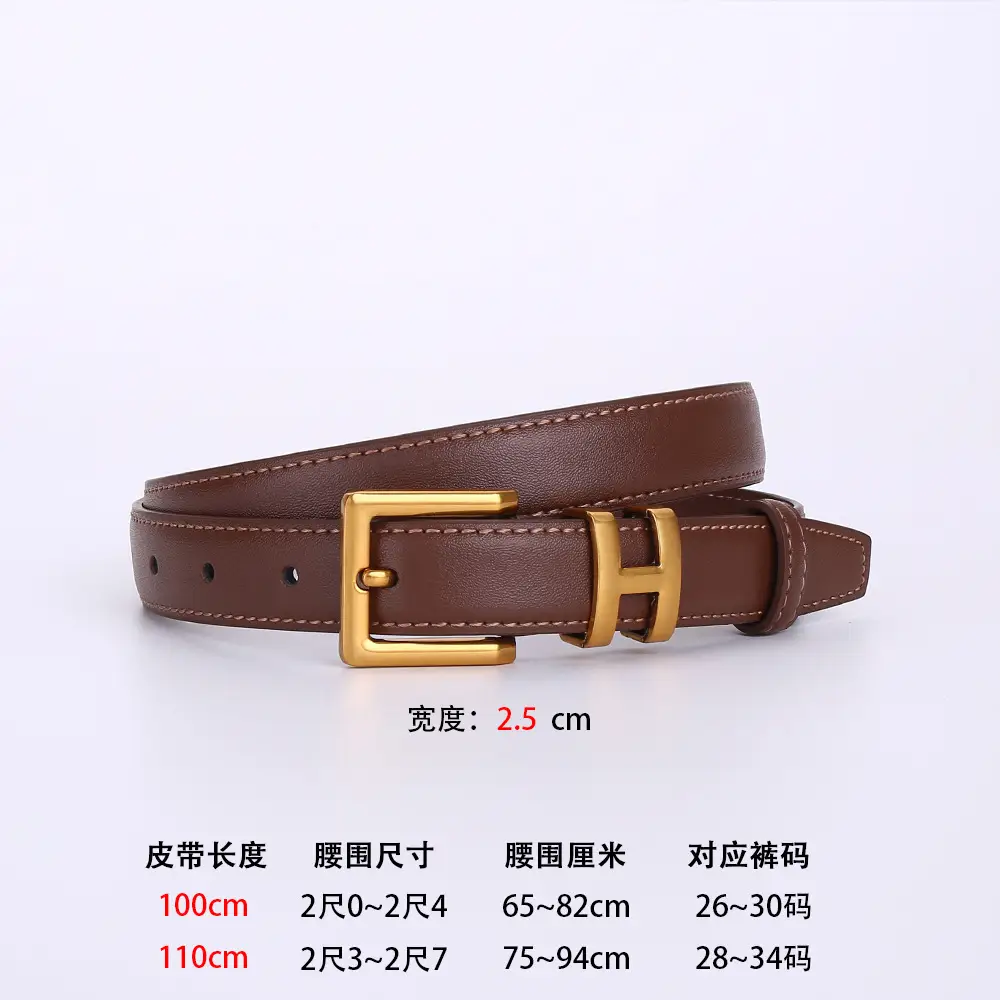 H-Style Women's Black Leather Belt with Gold Buckle - Image 2