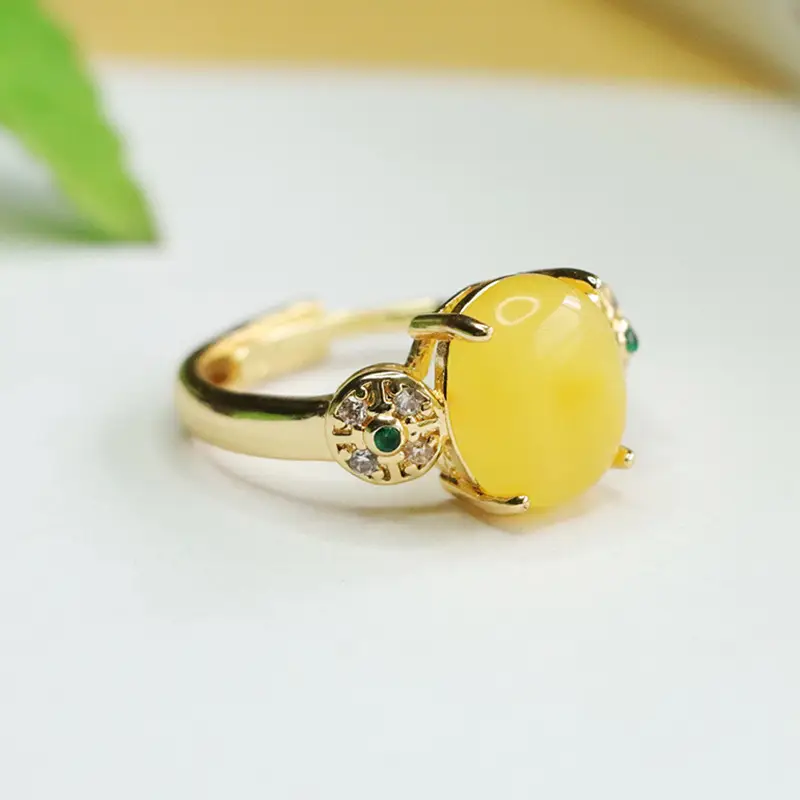 Aiyu Natural Amber Ring with Crystal Decor - Image 2