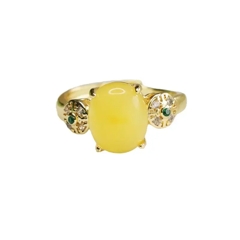 Aiyu Natural Amber Ring with Crystal Decor - Image 5