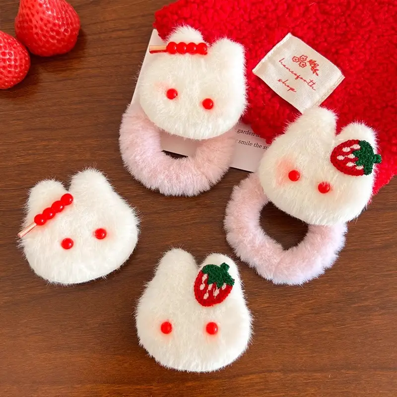 Autumn Winter Plush Hair Ring with Strawberry Design - Image 5
