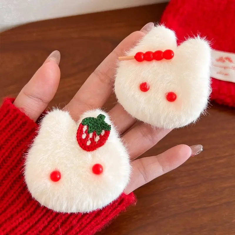 Autumn Winter Plush Hair Ring with Strawberry Design - Image 6