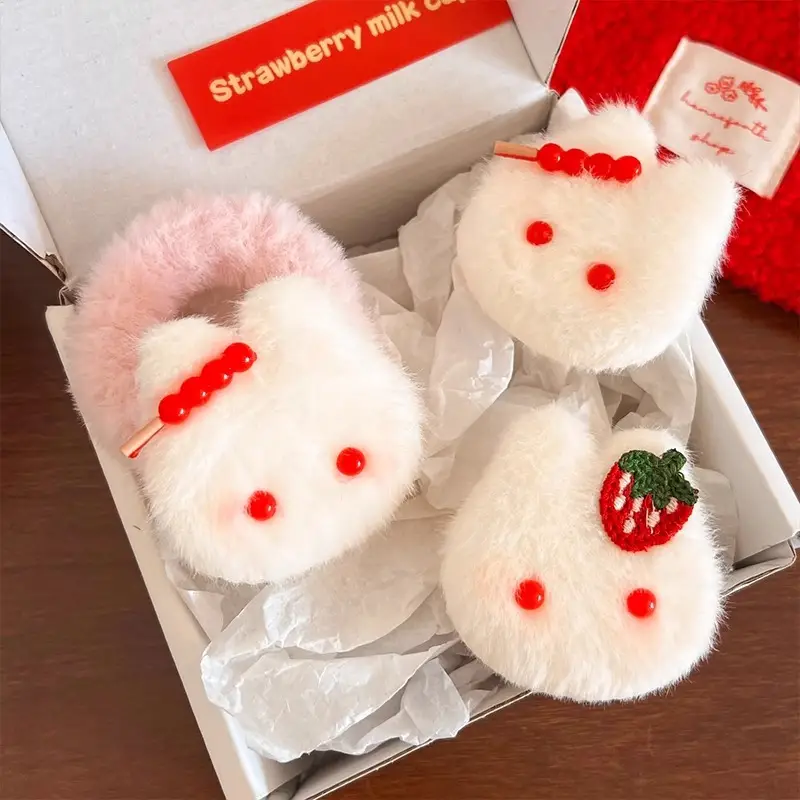 Autumn Winter Plush Hair Ring with Strawberry Design - Image 8