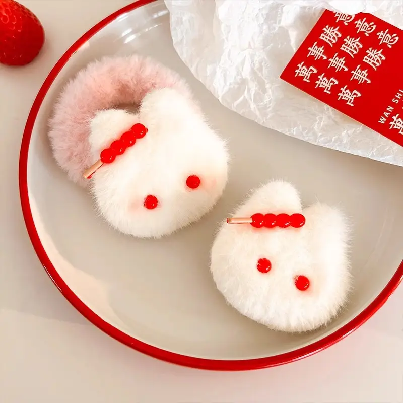 Autumn Winter Plush Hair Ring with Strawberry Design - Image 9