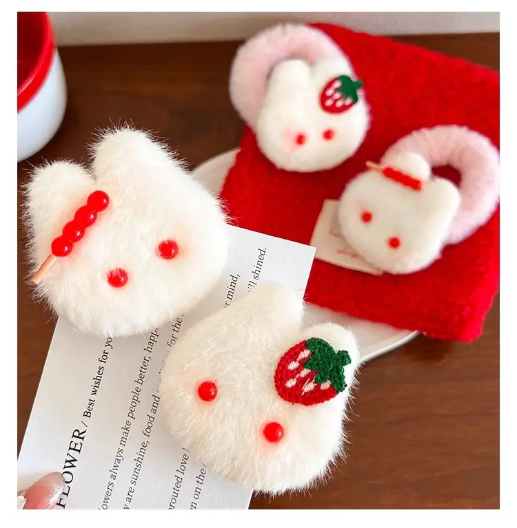 Autumn Winter Plush Hair Ring with Strawberry Design — feature 27