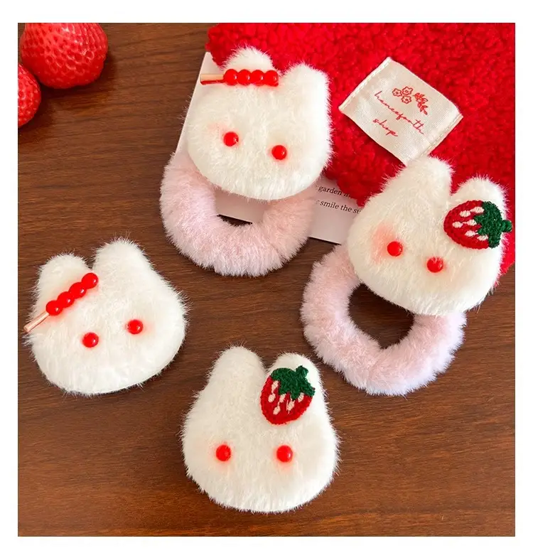 Autumn Winter Plush Hair Ring with Strawberry Design — feature 32