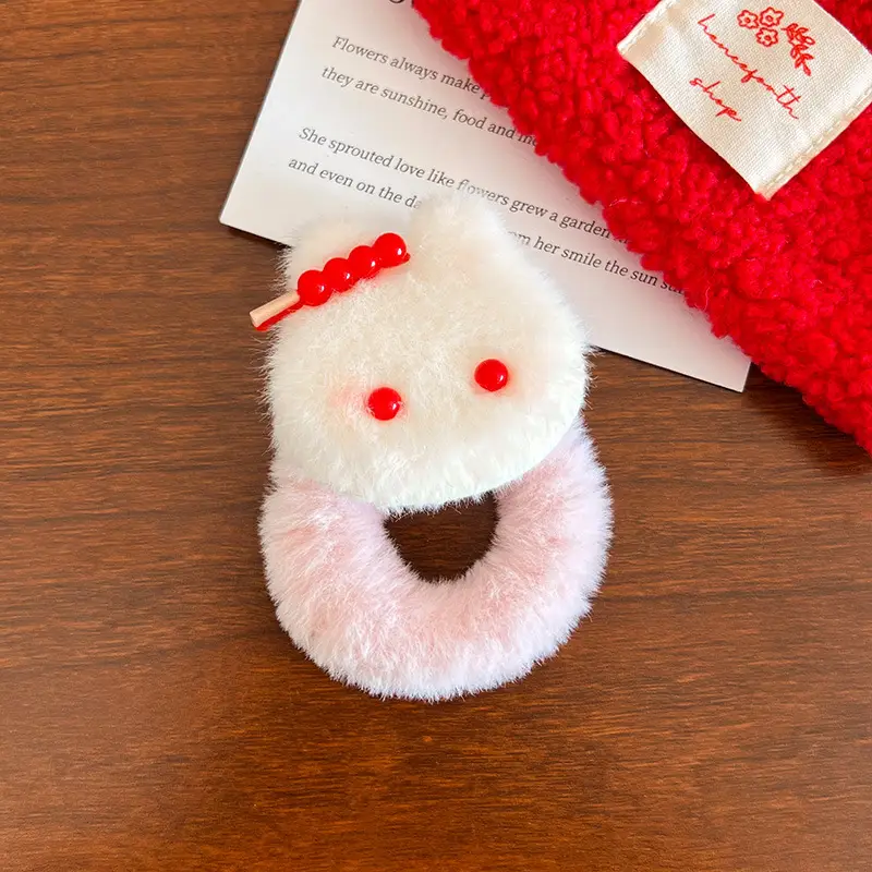 Autumn Winter Plush Hair Ring with Strawberry Design - Image 3