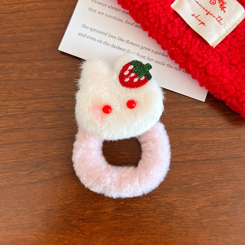 Autumn Winter Plush Hair Ring with Strawberry Design - Image 4