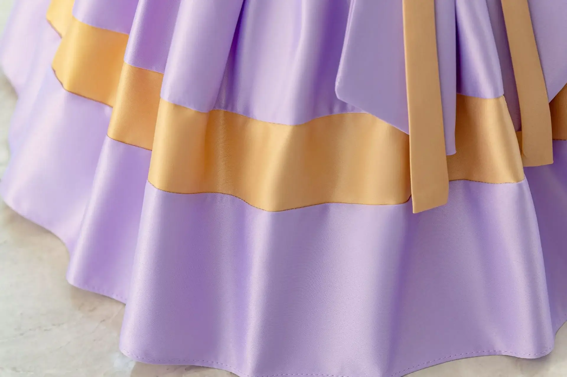 Girls' Pink Satin Bow Dress with Lace Puff Sleeves — feature 21