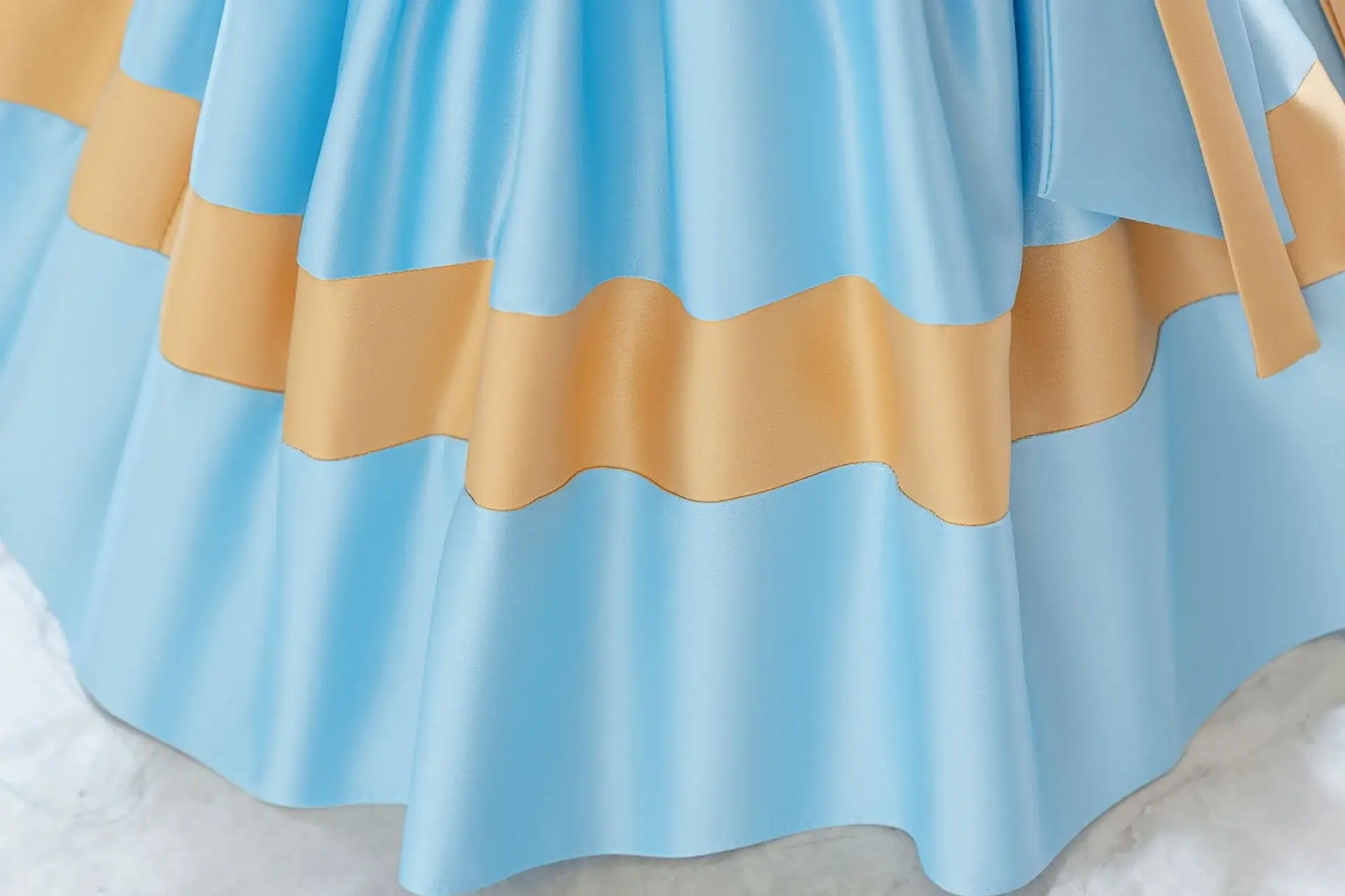 Girls' Pink Satin Bow Dress with Lace Puff Sleeves — feature 36