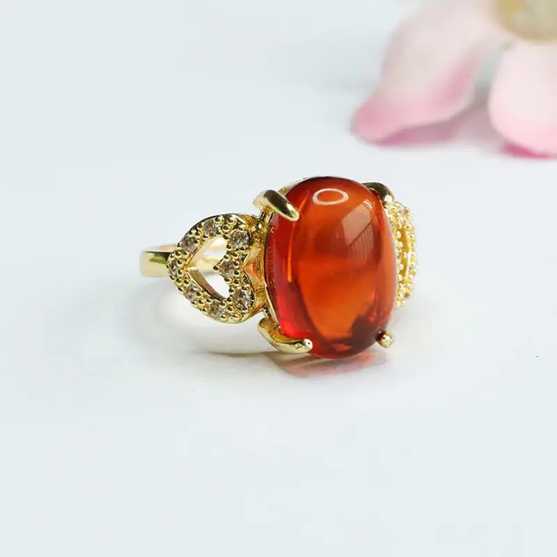 Guan Yu Natural Amber Heart Ring for Women - Image 3