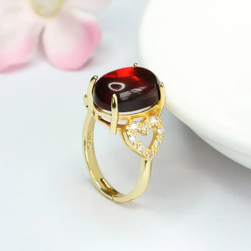 Guan Yu Natural Amber Heart Ring for Women - Image 5