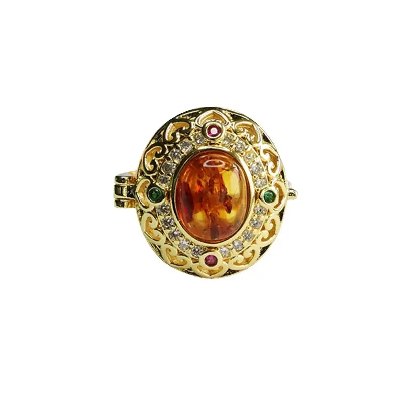 Guan Yu Natural Amber Ring with Flower Design