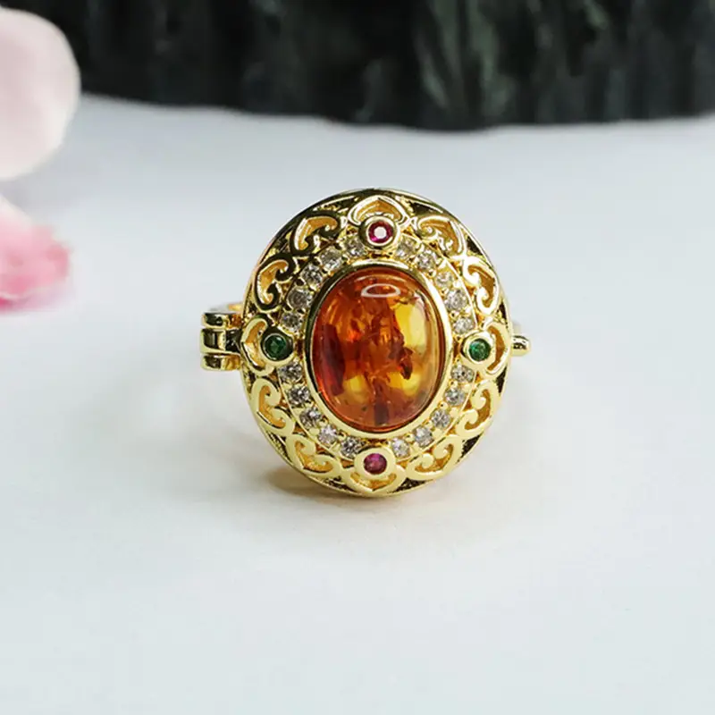 Guan Yu Natural Amber Ring with Flower Design — feature 4